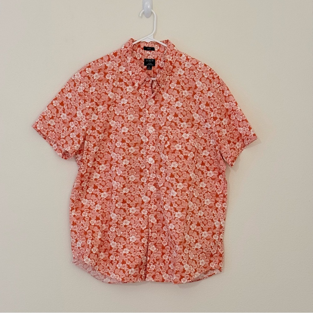 J. Crew Orange Floral Short-Sleeve Button-Down Shirt